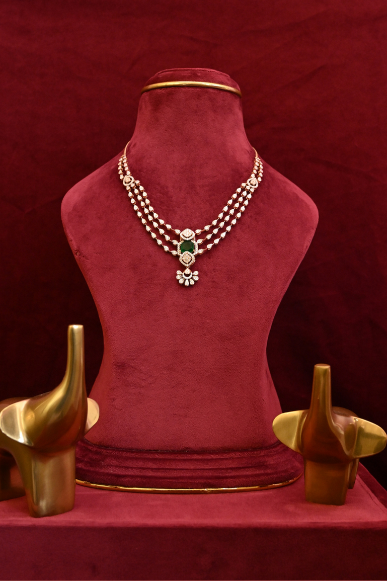 Diamond Emerald Pendant Evening wear Necklace