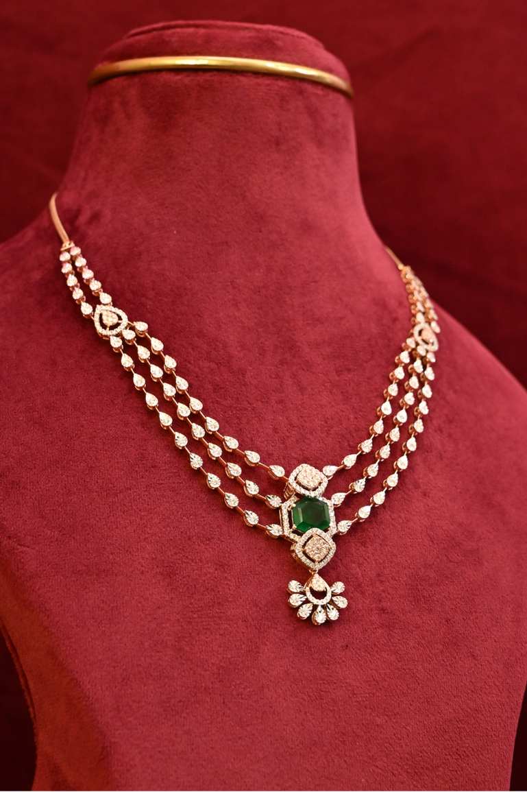 Diamond Emerald Pendant Evening wear Necklace