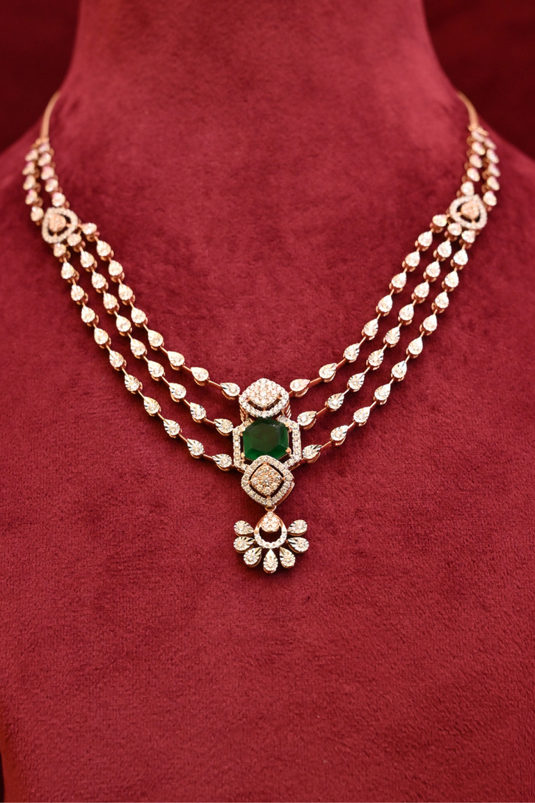 Diamond Emerald Pendant Evening wear Necklace