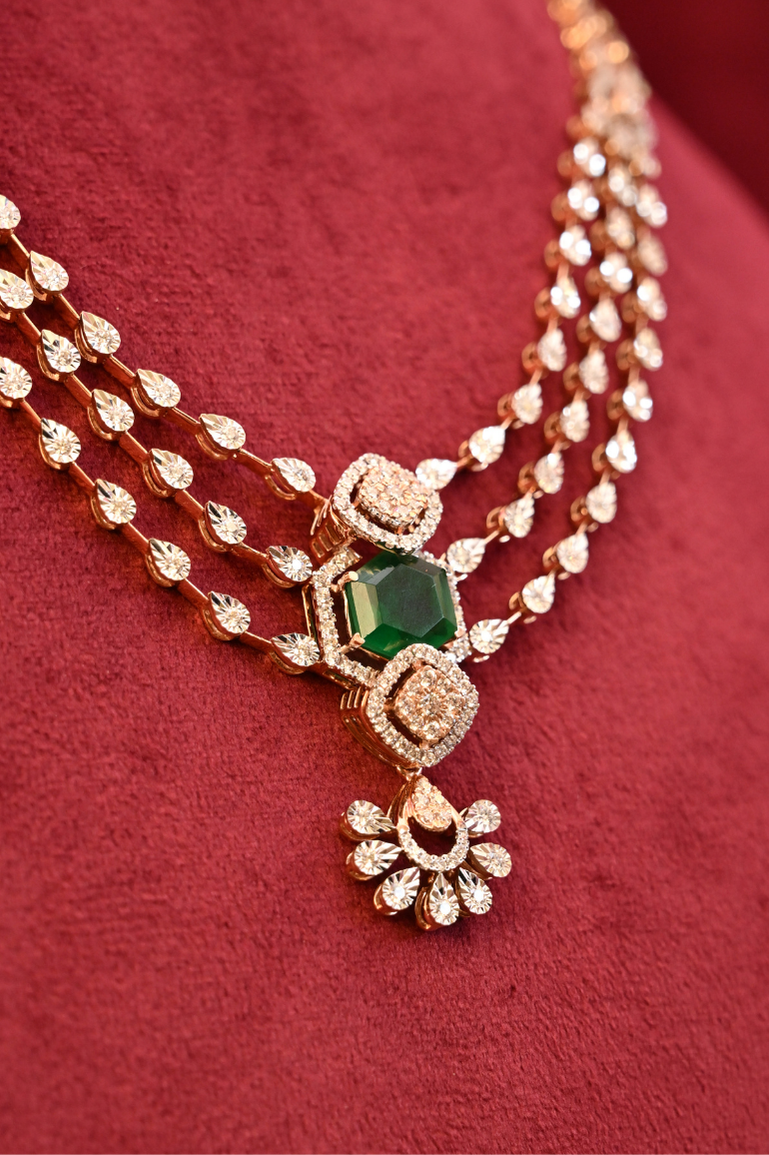 Diamond Emerald Pendant Evening wear Necklace