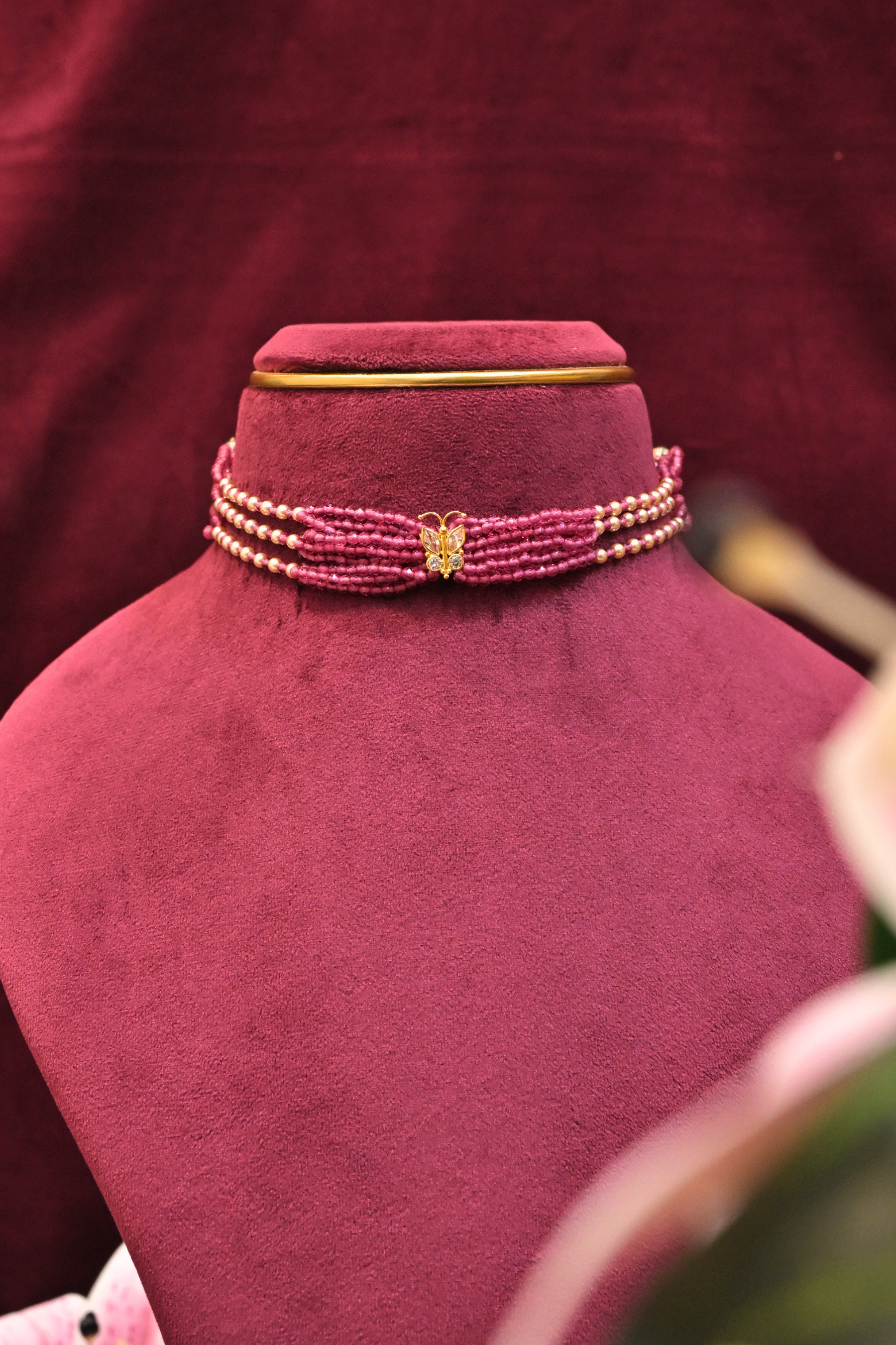 Pink Beaded Butterfly Motif Choker Necklace