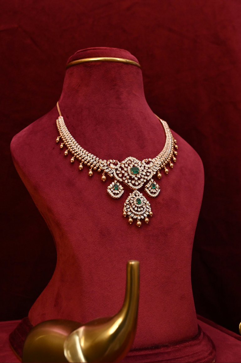 Diamond and Emerald Heavy Evening wear Necklace