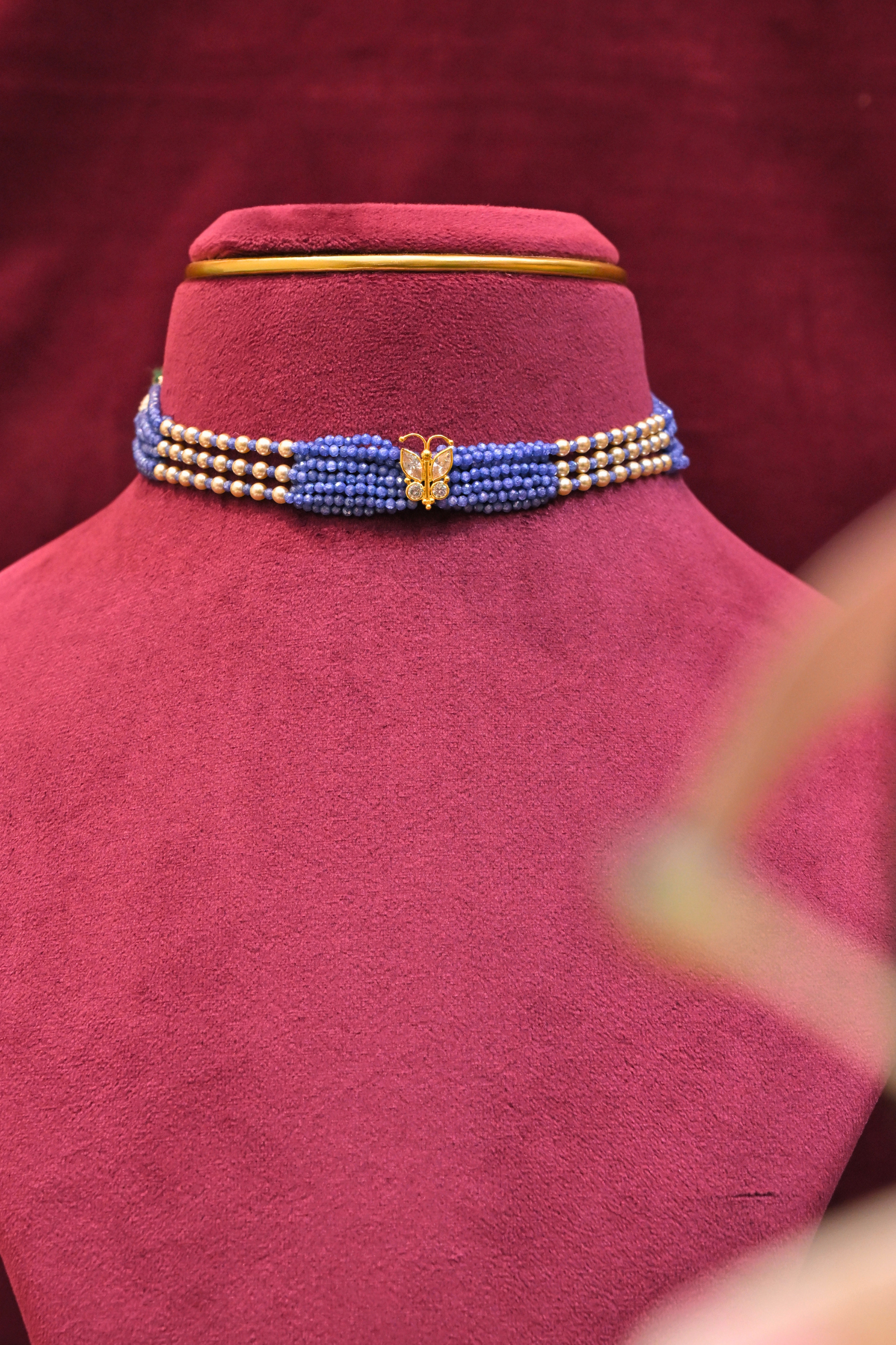 Blue Beaded Butterfly Motif Choker Necklace