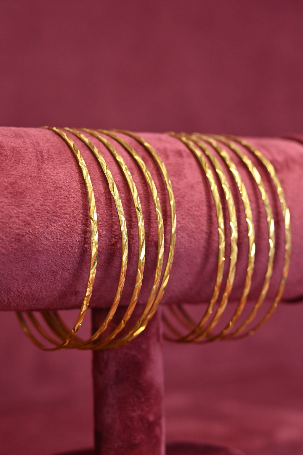 Twisted Diamond-Cut Gold Bangle Set