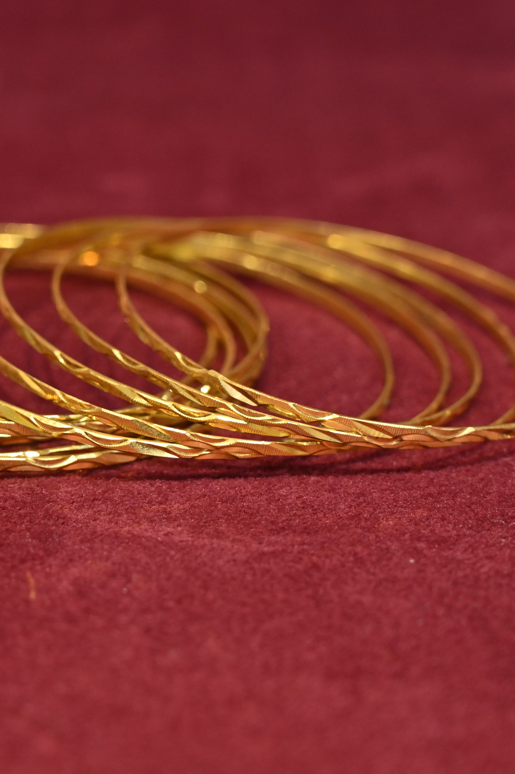Twisted Diamond-Cut Gold Bangle Set