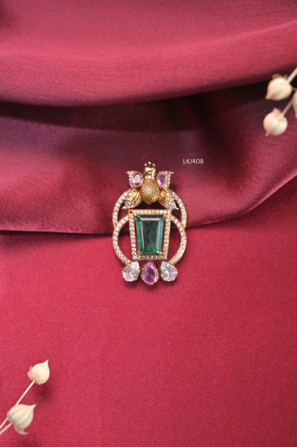 Colombian Emerald & Moissanite Peacock Locket | SKU: LK/408
