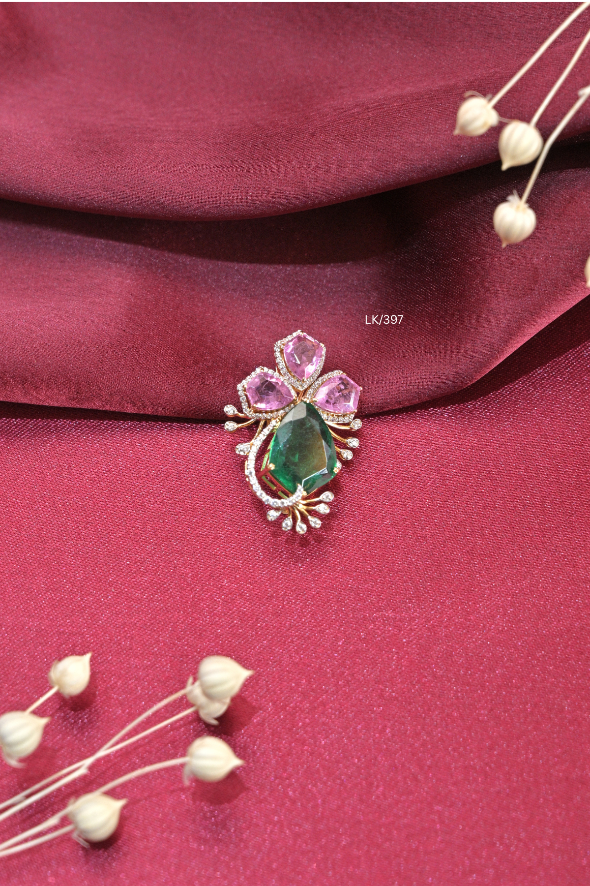 Colombian Emerald & Pink Gemstone Floral Locket | SKU: LK/397
