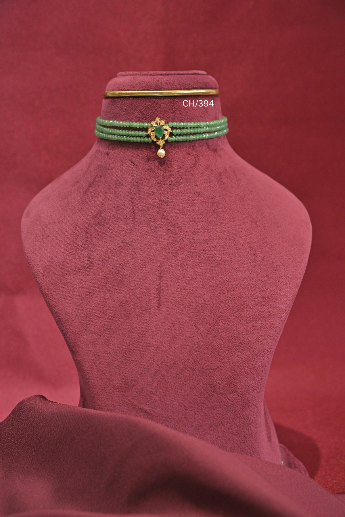 Light Green Beads Choker with Teardrop Gemstone Pendant |SKU: CH/394