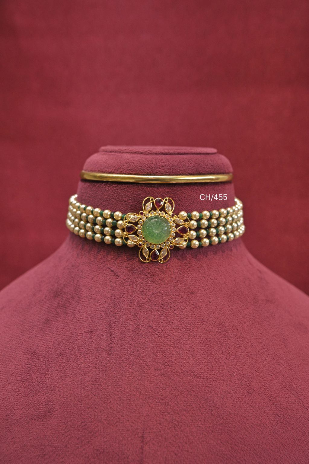 Carved Gemstone & Pearl Choker Necklace | SKU: CH/455