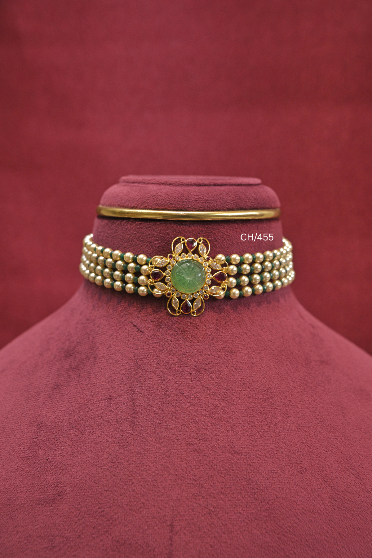 Carved Gemstone & Pearl Choker Necklace | SKU: CH/455