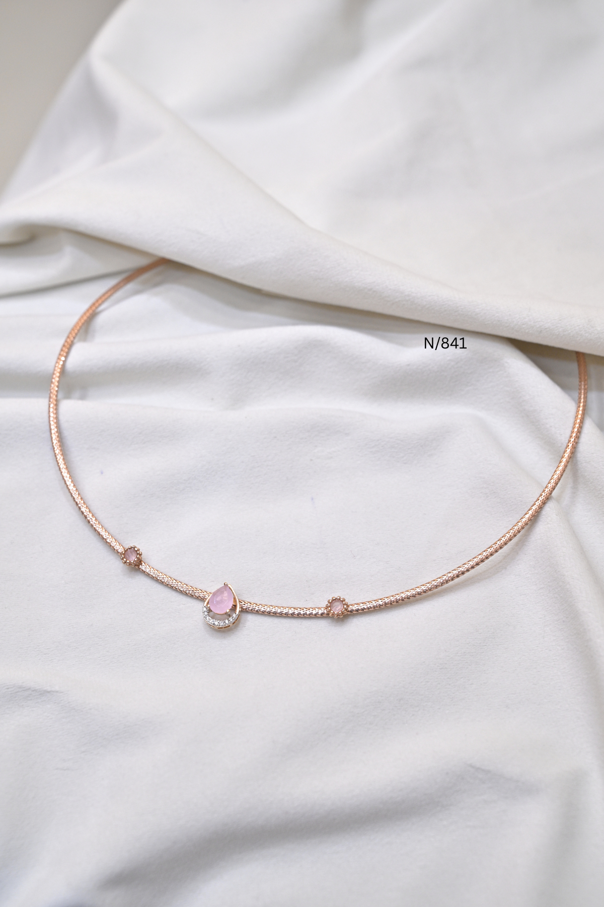 Italian Kanti Mesh Necklace with Pink Teardrop Gemstone | SKU: n/841