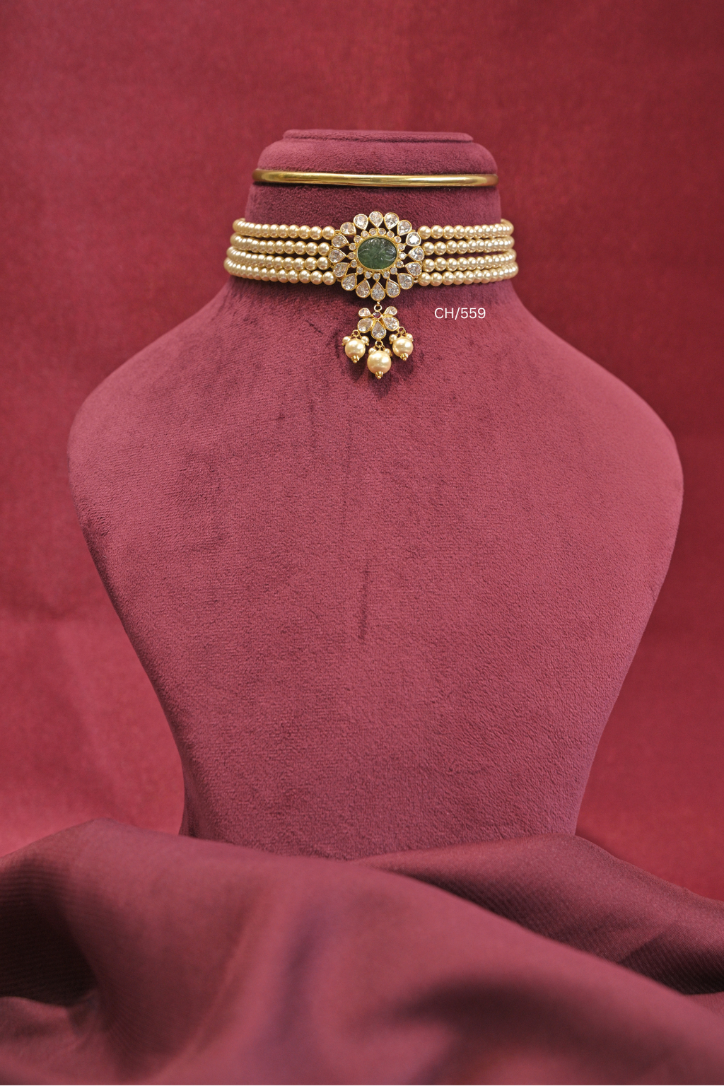 Carved Gemstone & Pearl Choker Necklace| SKU: CH/559