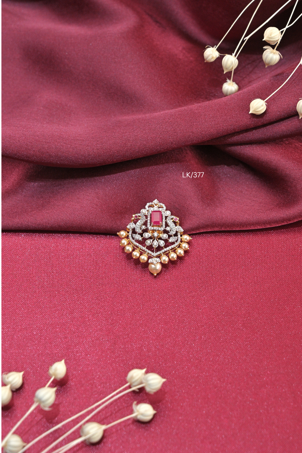 Baguette Ruby Peacock Locket with Pearl Fringe | SKU: LK/377