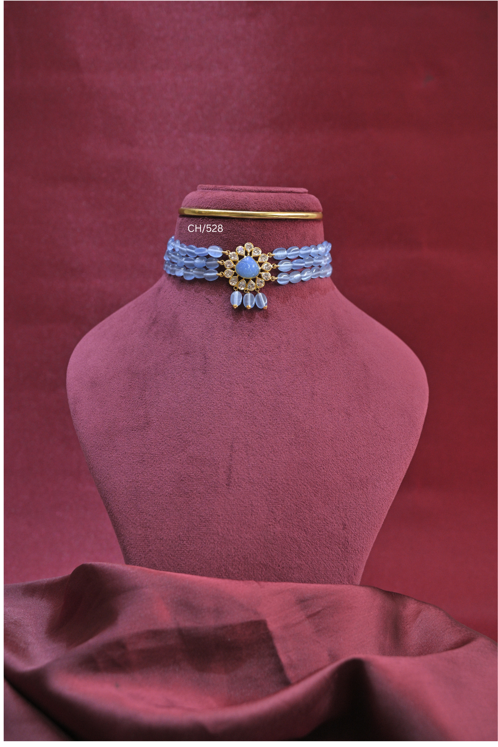 Pastel Bead Choker with Amethyst Teardrop & CZ Medallion | SKU: CH/528