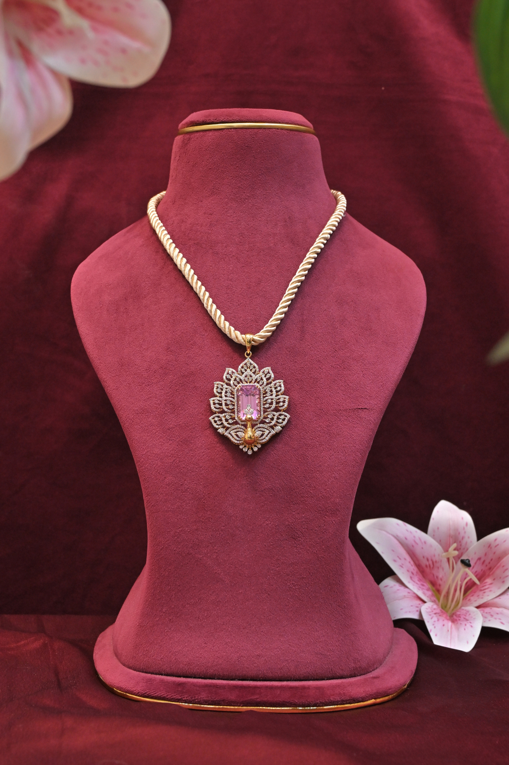 Pink Crystal Floral Pendant Necklace