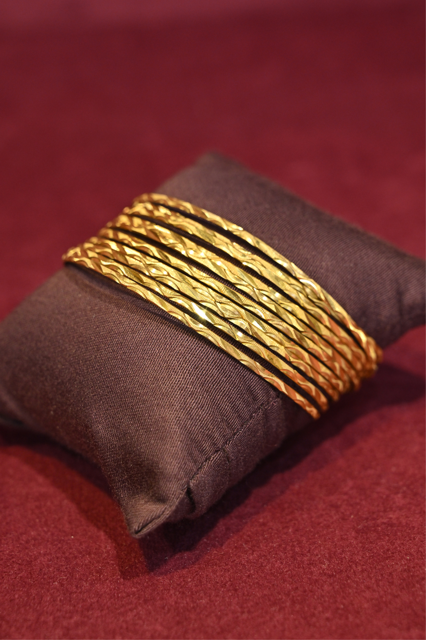 Twisted Diamond-Cut Gold Bangle Set