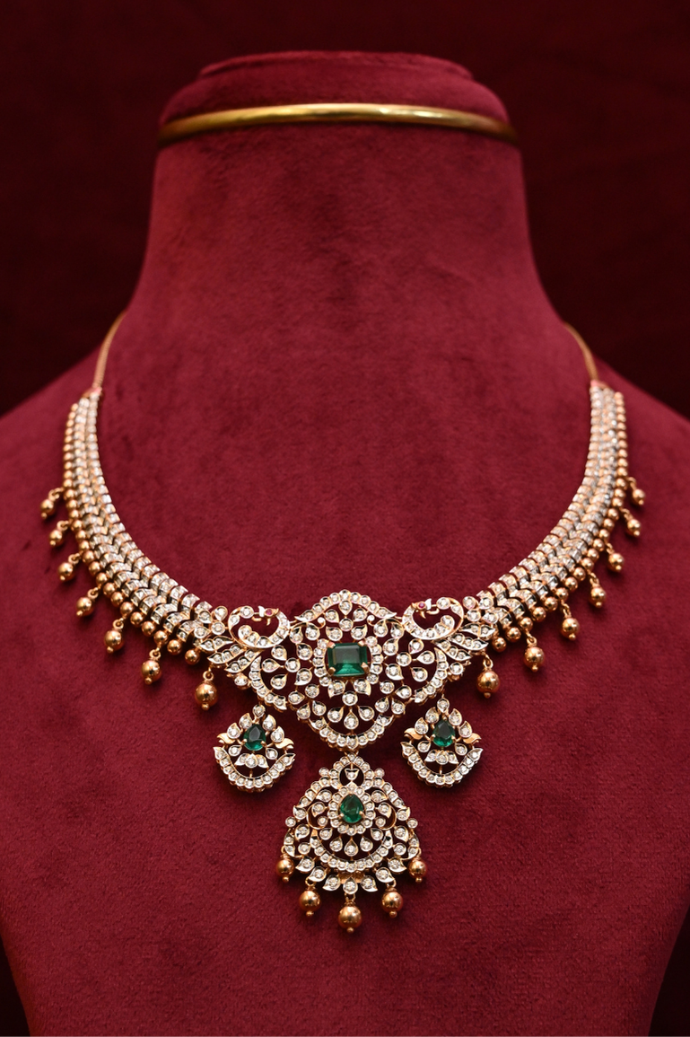 Diamond and Emerald Heavy Evening wear Necklace