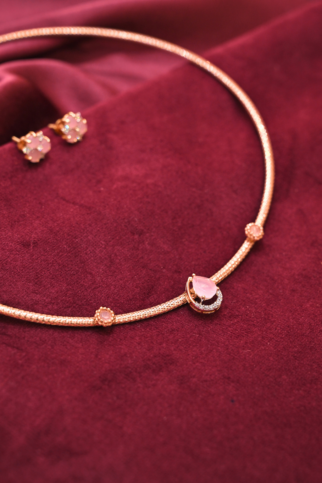 Rose Quartz Teardrop Pendant Necklace Set