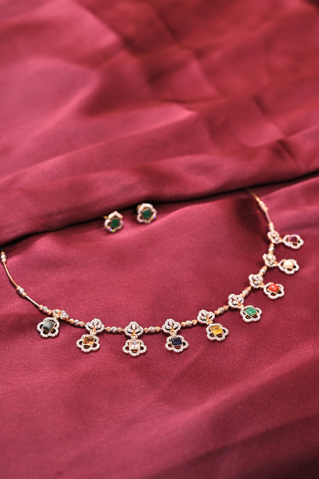 Multicolor Gemstone Charm Necklace Set
