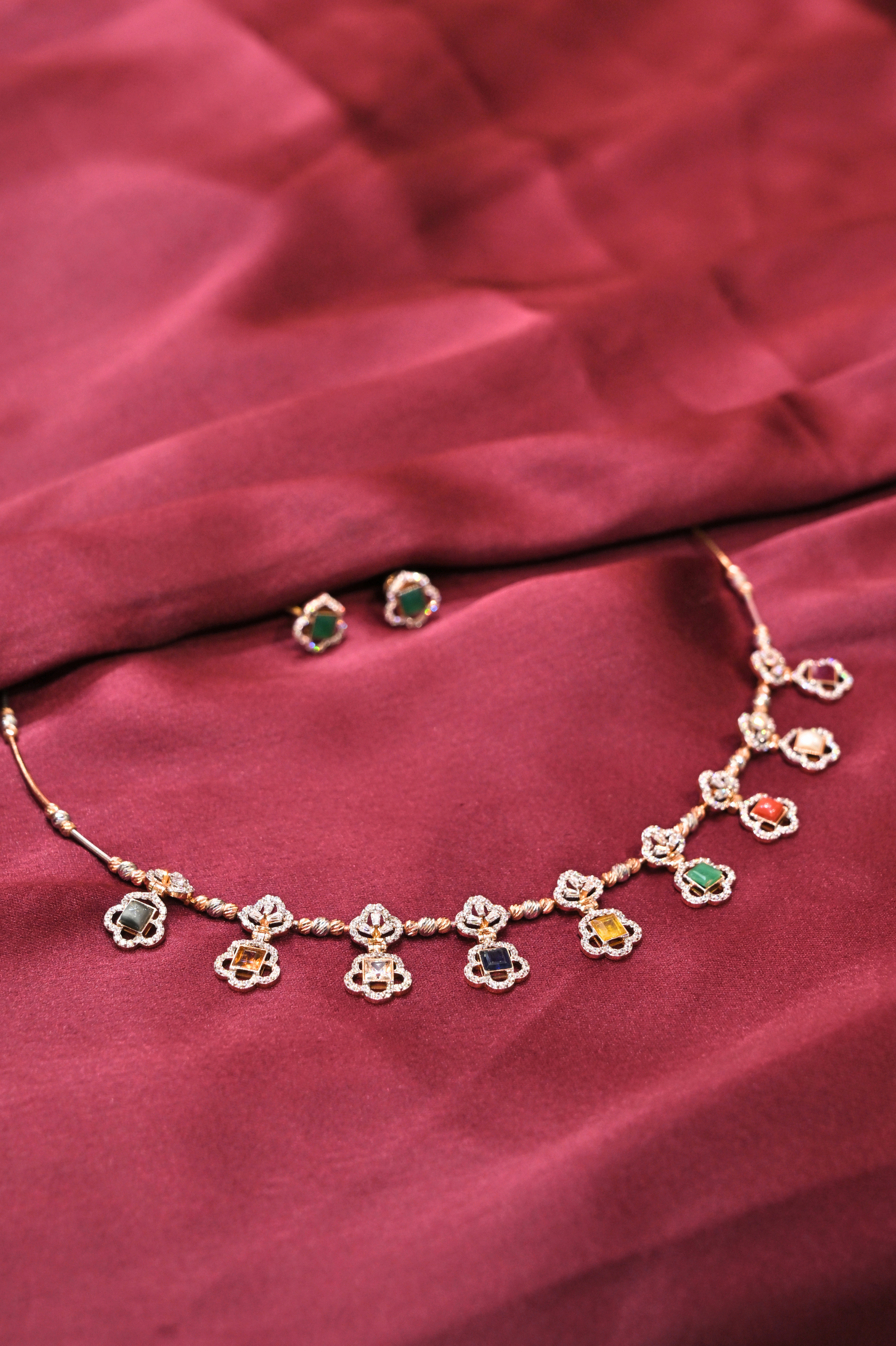 Multicolor Gemstone Charm Necklace Set
