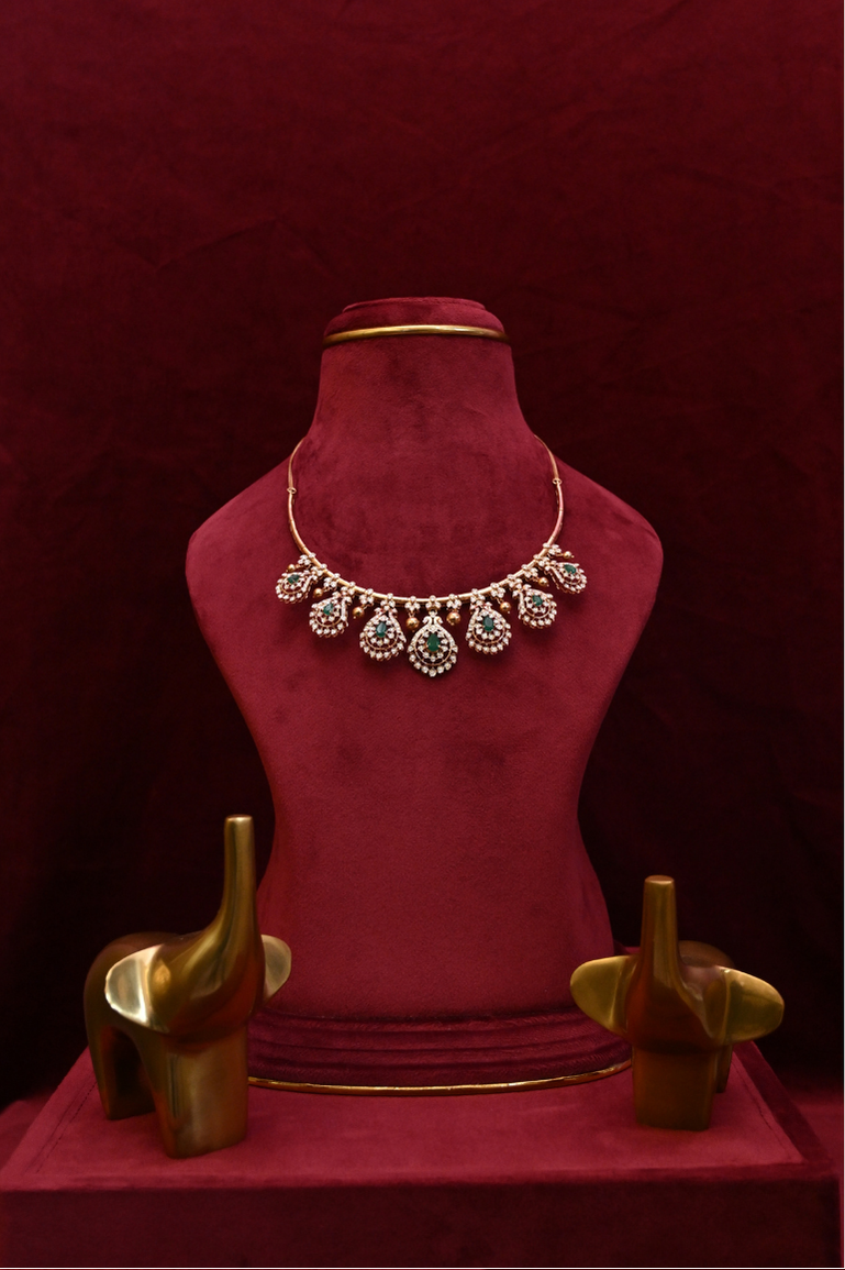 Diamond and Emerald Heavy Evening wear Necklace