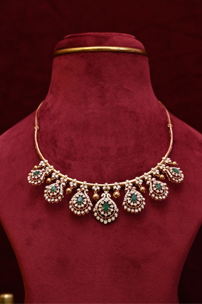 Diamond and Emerald Heavy Evening wear Necklace