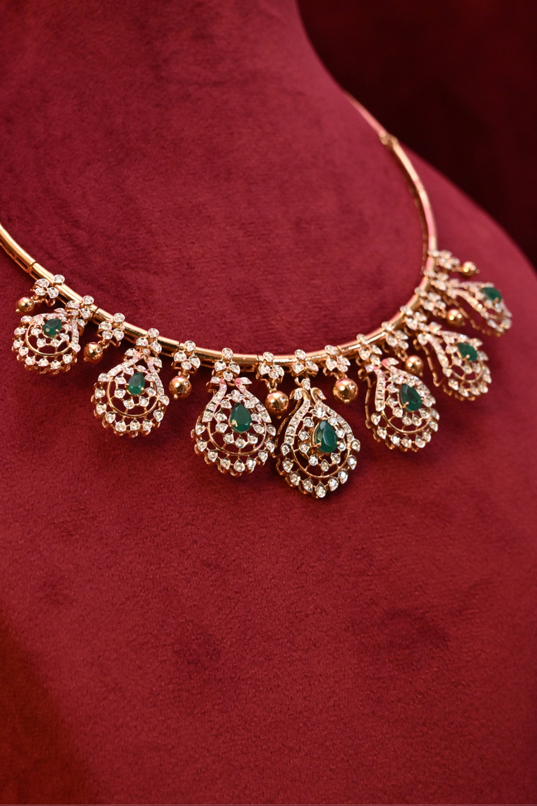 Diamond and Emerald Heavy Evening wear Necklace