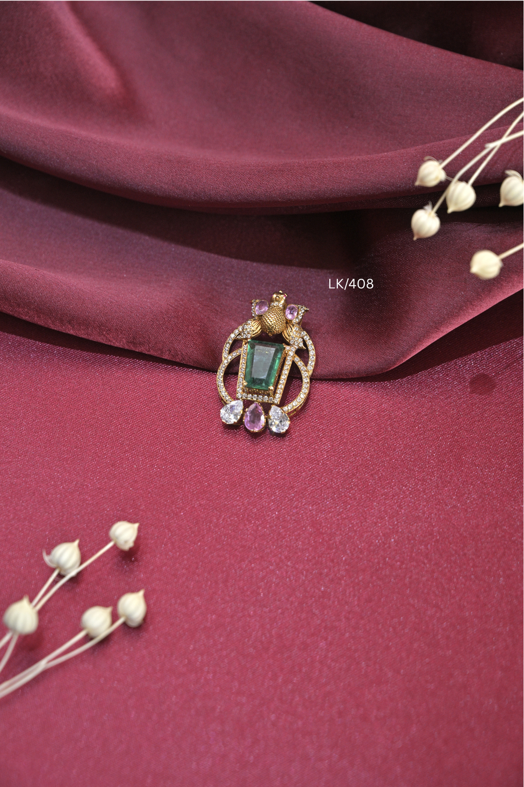 Colombian Emerald & Moissanite Peacock Locket | SKU: LK/408