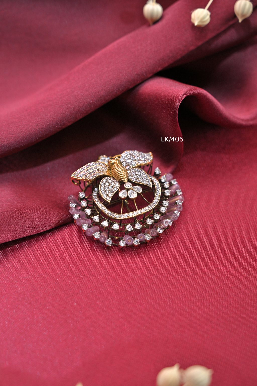 Butterfly Crest & Gemstone Bead Fringe Locket | SKU: LK/405