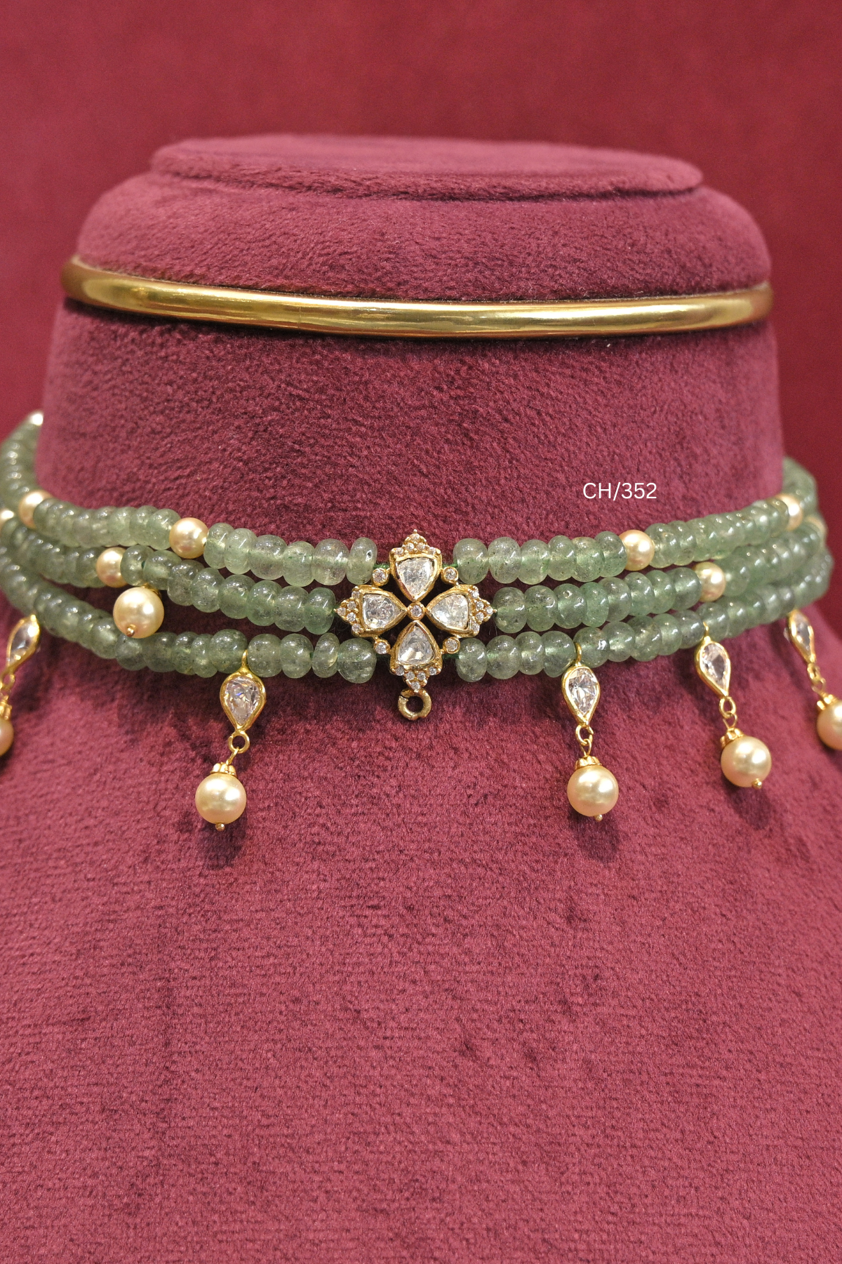 Mint Green Gemstone Beads Choker with Pearl Drops | SKU: CH/352