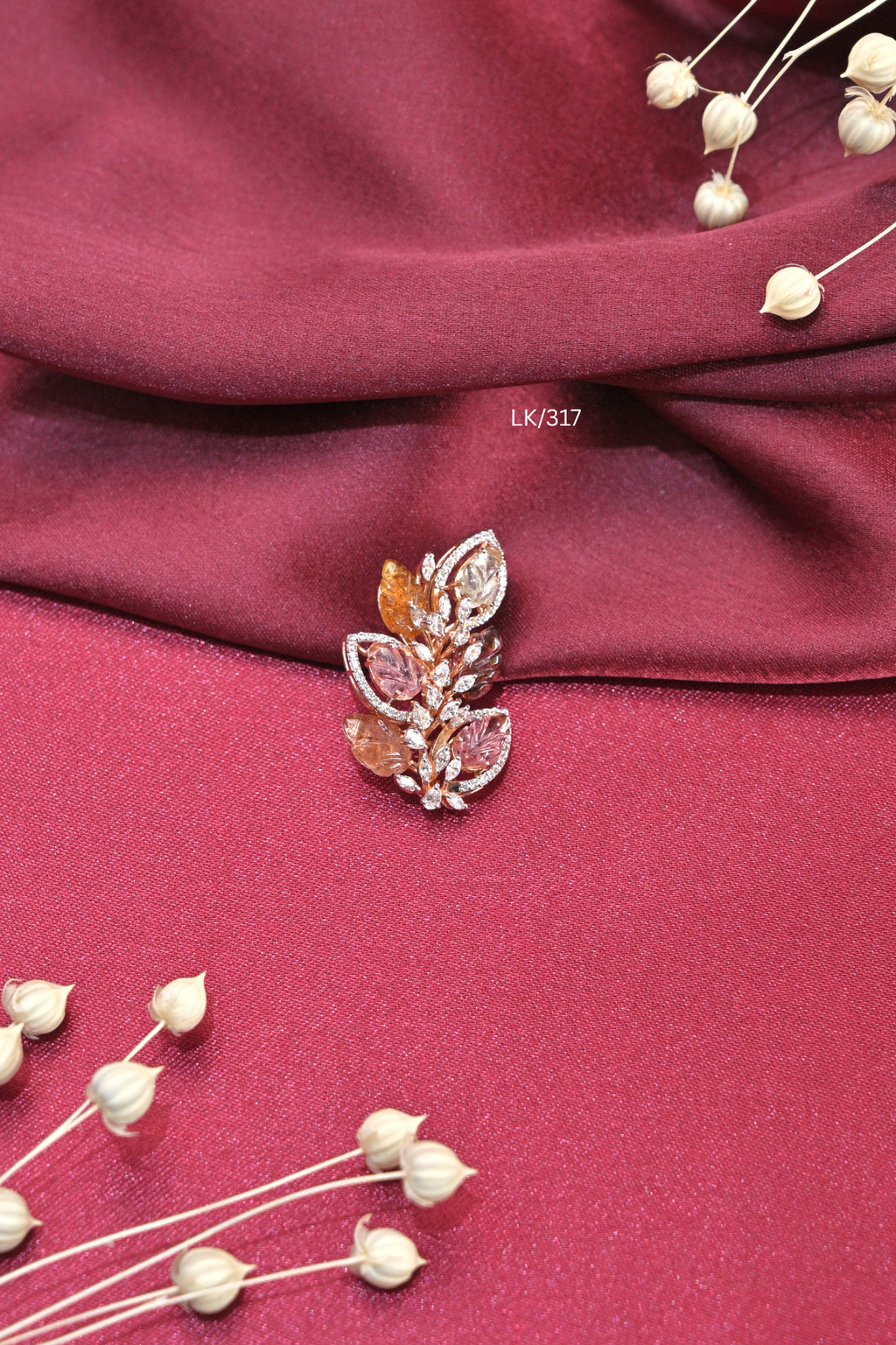Multi-Hue Gemstone Leaf Spray Locket | SKU: LK/317