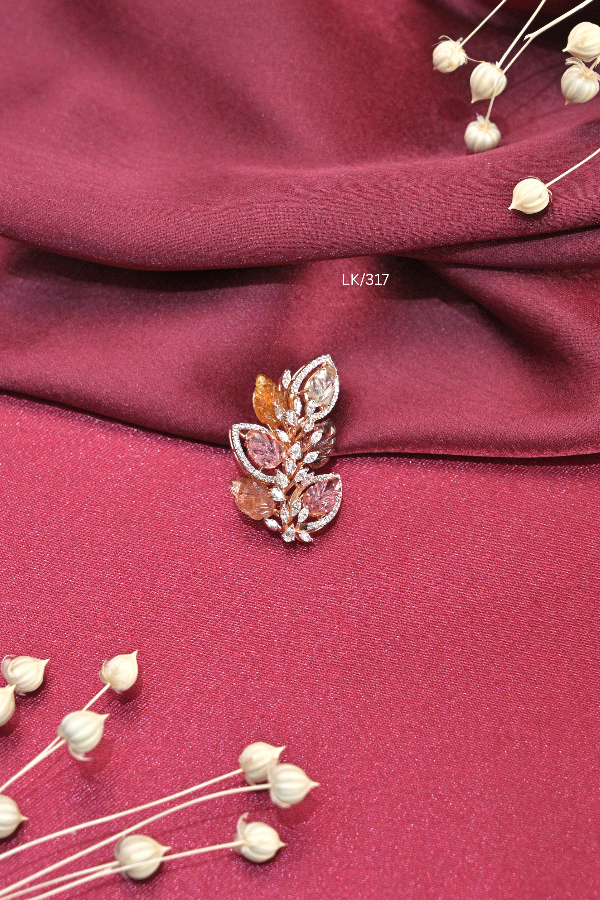 Multi-Hue Gemstone Leaf Spray Locket | SKU: LK/317