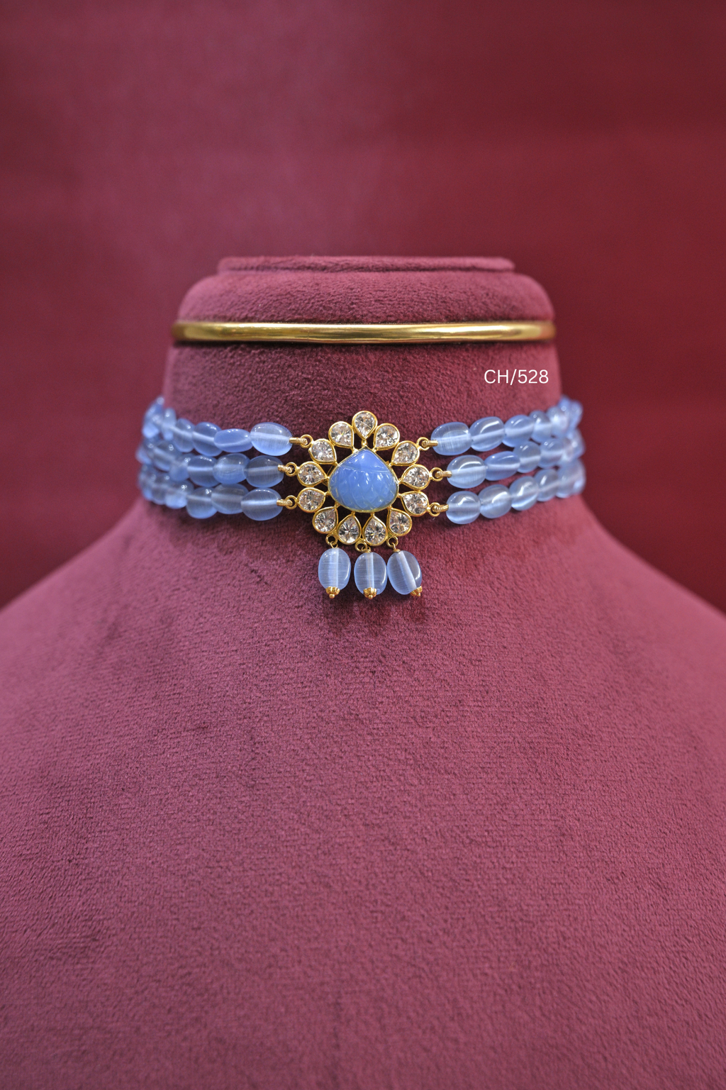 Pastel Bead Choker with Amethyst Teardrop & CZ Medallion | SKU: CH/528