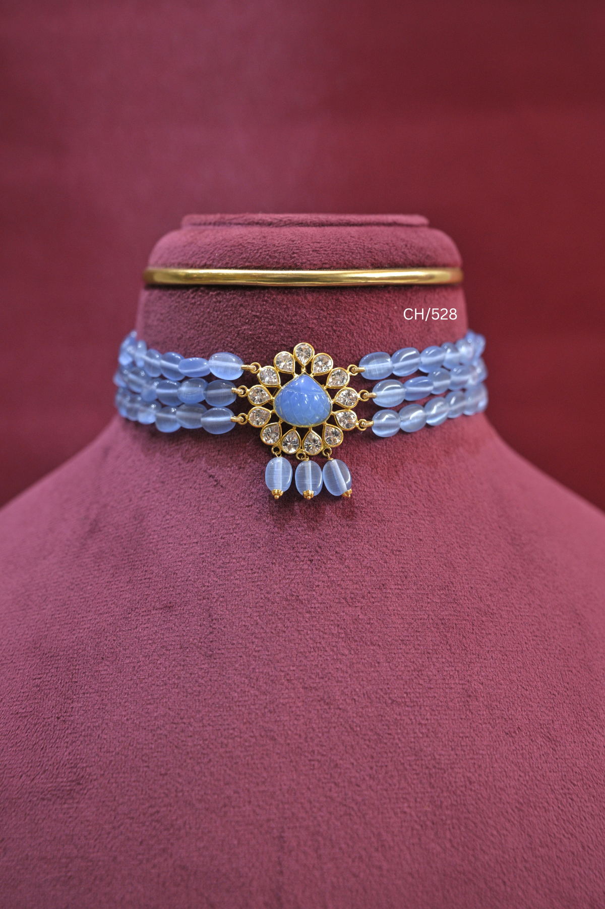 Pastel Bead Choker with Amethyst Teardrop & CZ Medallion | SKU: CH/528
