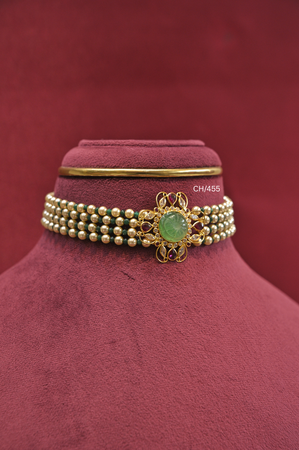 Carved Gemstone & Pearl Choker Necklace | SKU: CH/455