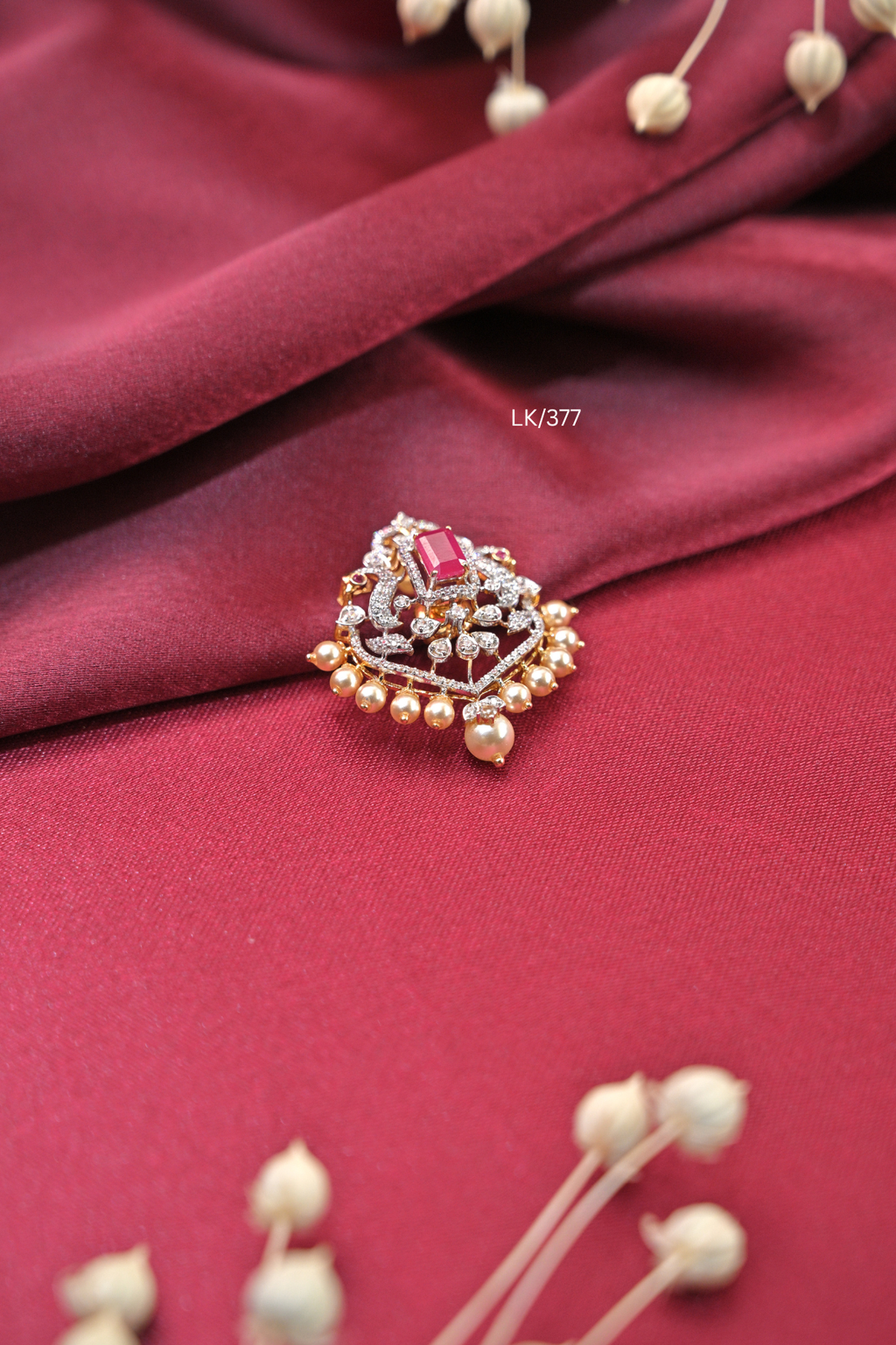 Baguette Ruby Peacock Locket with Pearl Fringe | SKU: LK/377