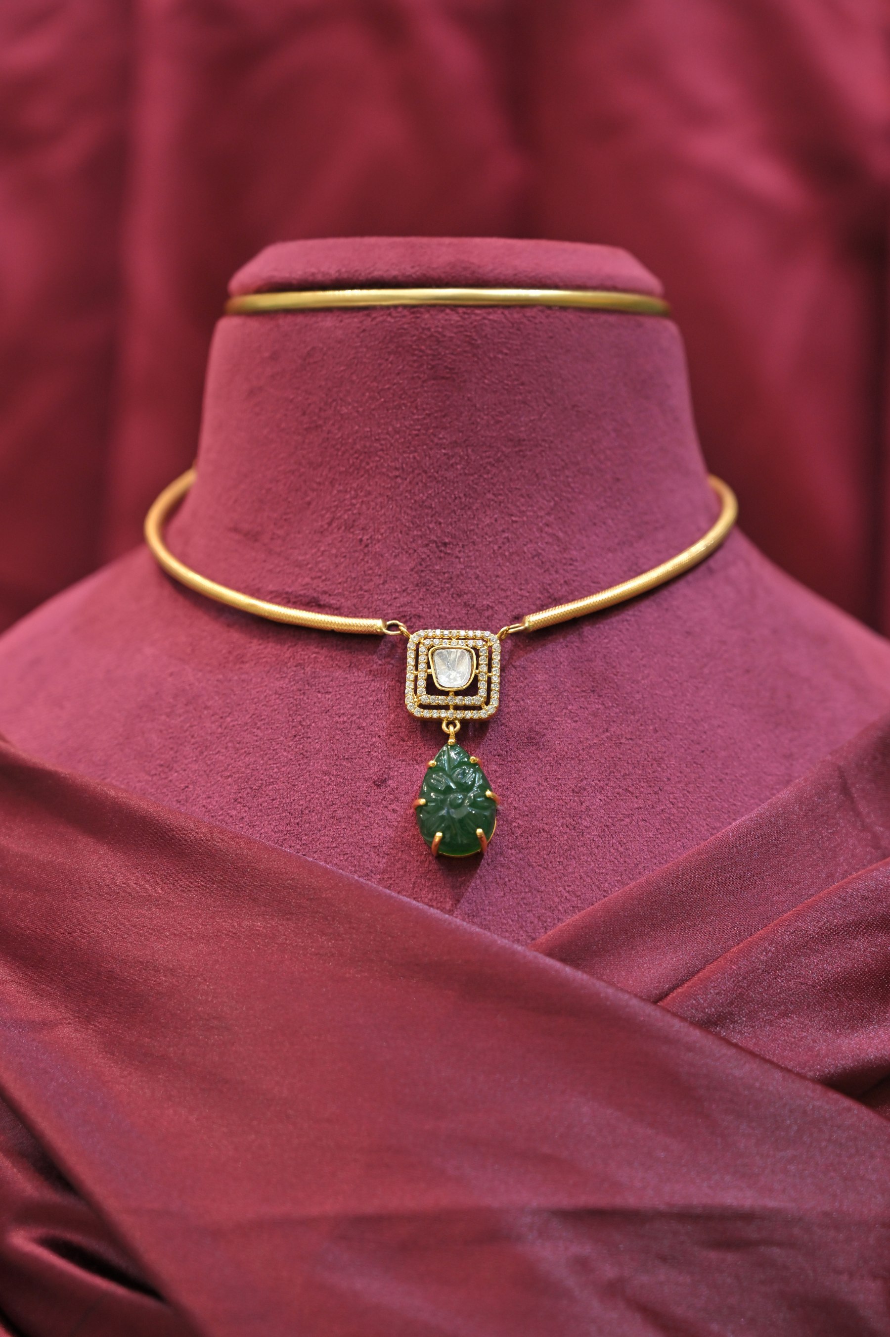 Emerald Green Drop Pendant Minimalist Choker Necklace