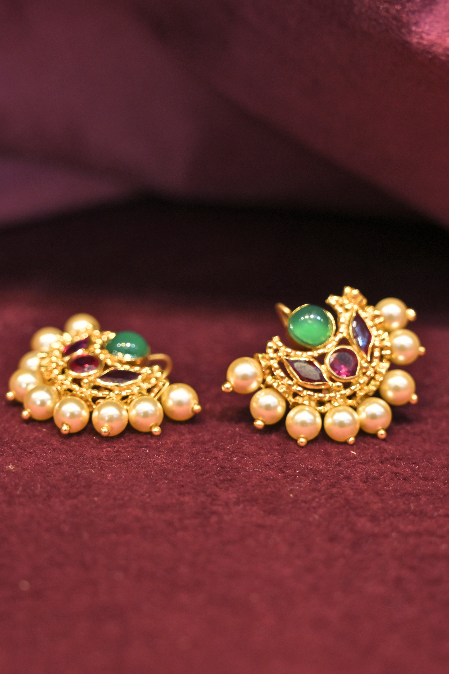 Multicolor Pearl Drop Floral Stud Earrings