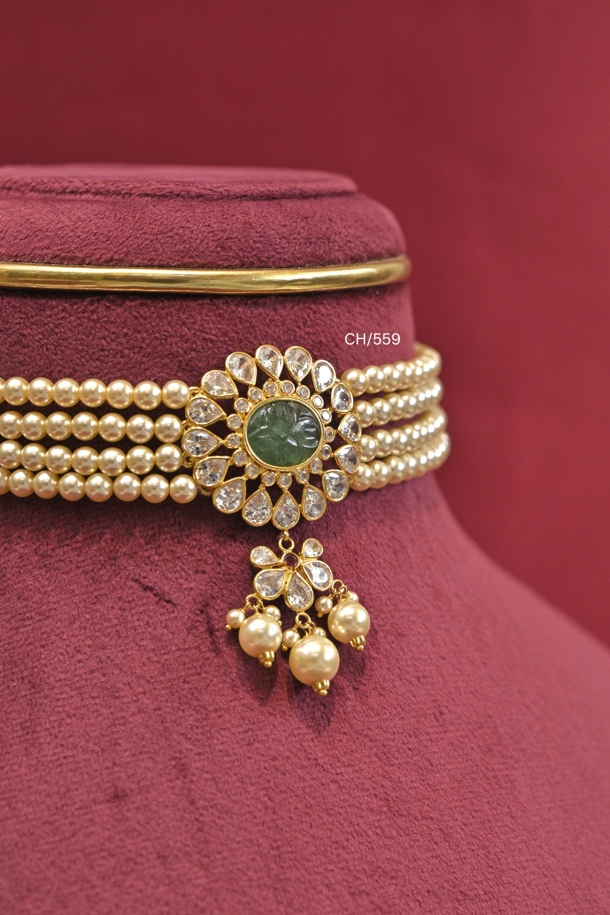 Carved Gemstone & Pearl Choker Necklace| SKU: CH/559