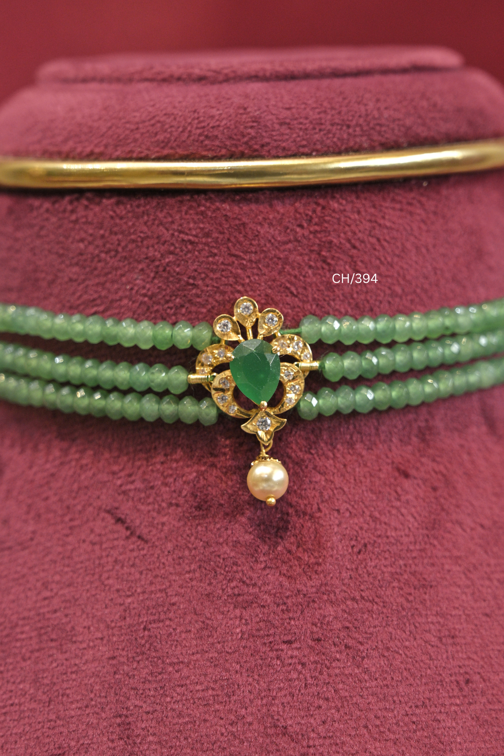 Light Green Beads Choker with Teardrop Gemstone Pendant |SKU: CH/394