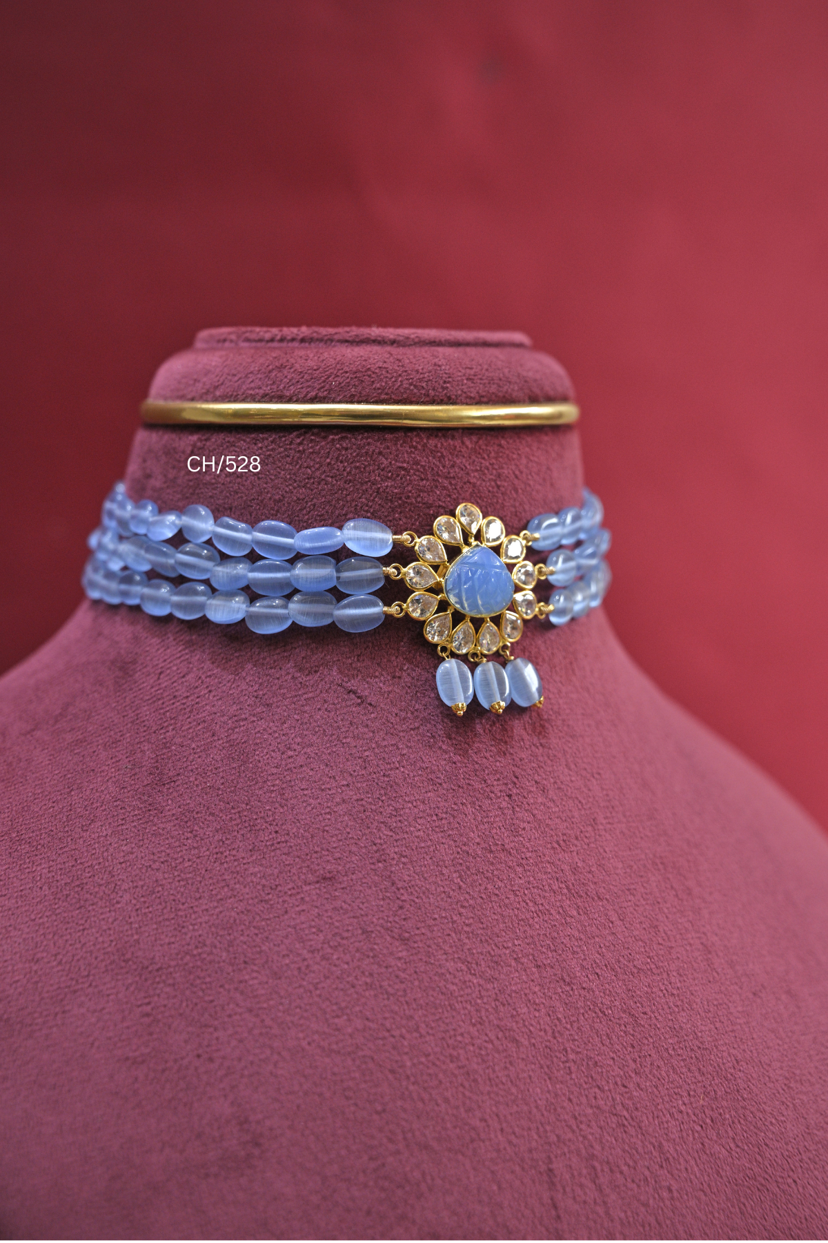 Pastel Bead Choker with Amethyst Teardrop & CZ Medallion | SKU: CH/528