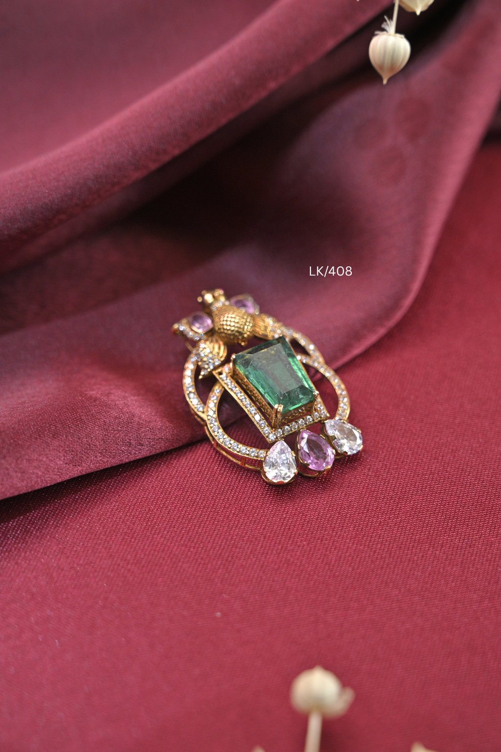 Colombian Emerald & Moissanite Peacock Locket | SKU: LK/408