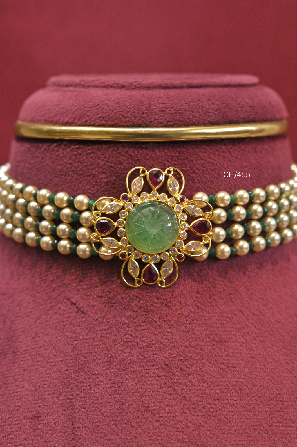 Carved Gemstone & Pearl Choker Necklace | SKU: CH/455