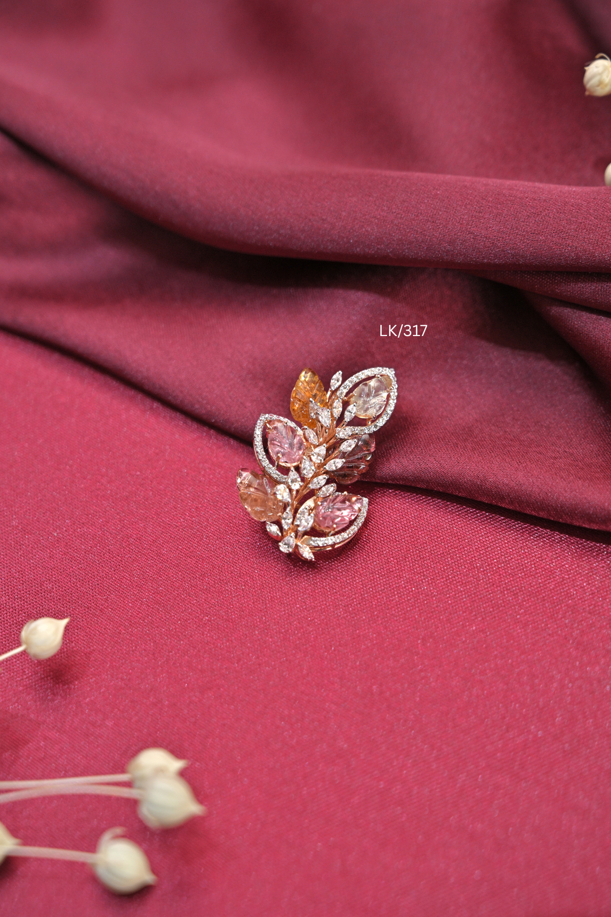 Multi-Hue Gemstone Leaf Spray Locket | SKU: LK/317