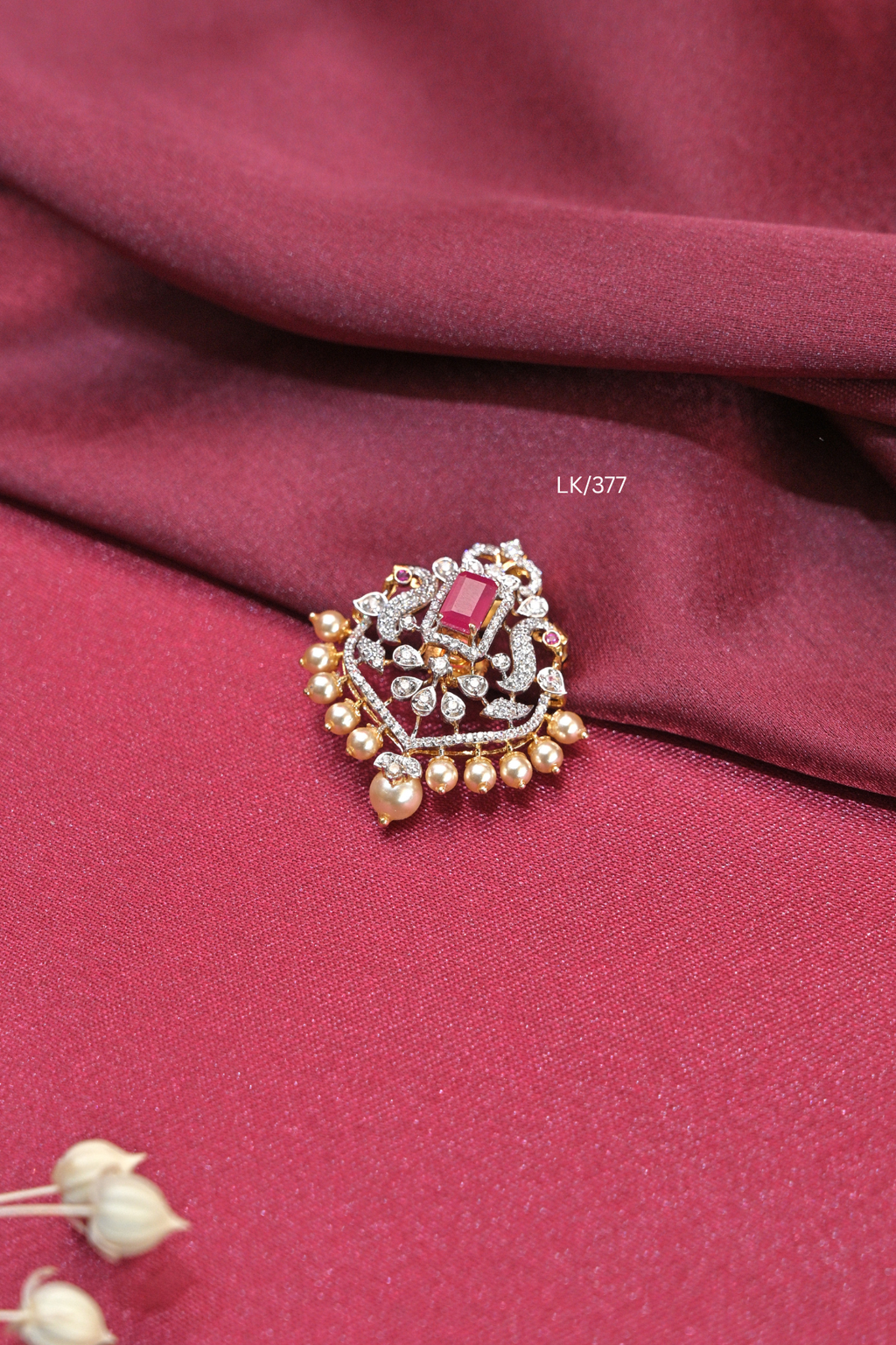 Baguette Ruby Peacock Locket with Pearl Fringe | SKU: LK/377