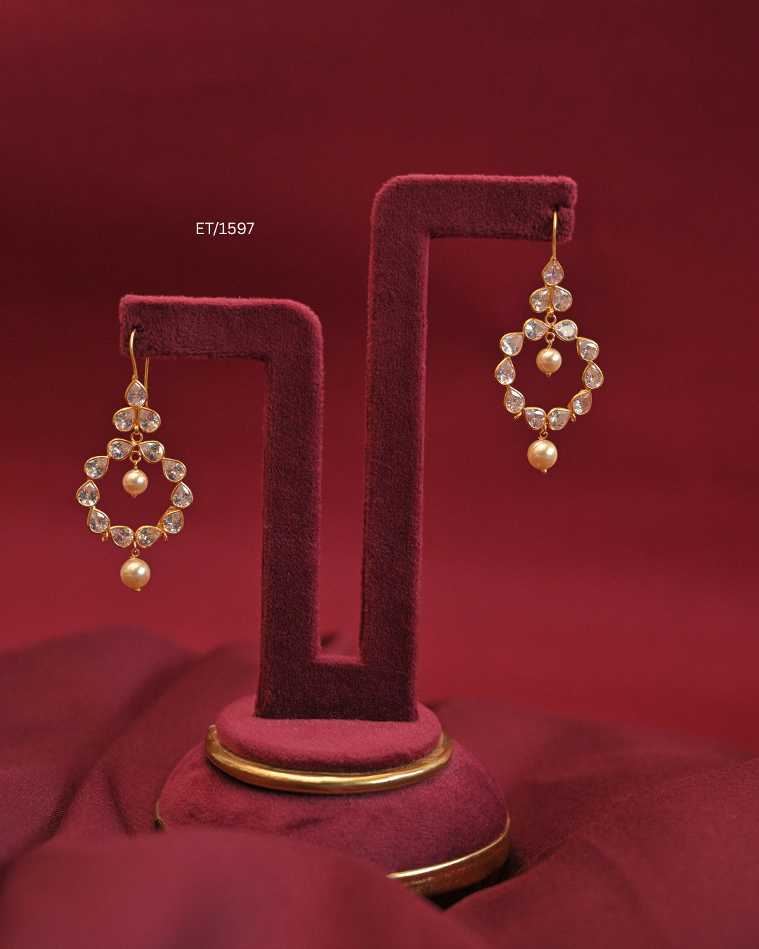 Circular CZ Bezel Frame Drop Earrings with Cultured Pearls | SKU: ET/1597