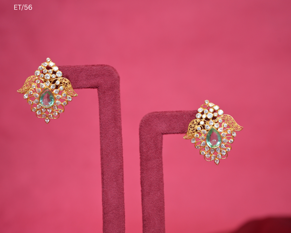 Polki Mint Green Gemstone Stud Earrings | SKU: ET/56