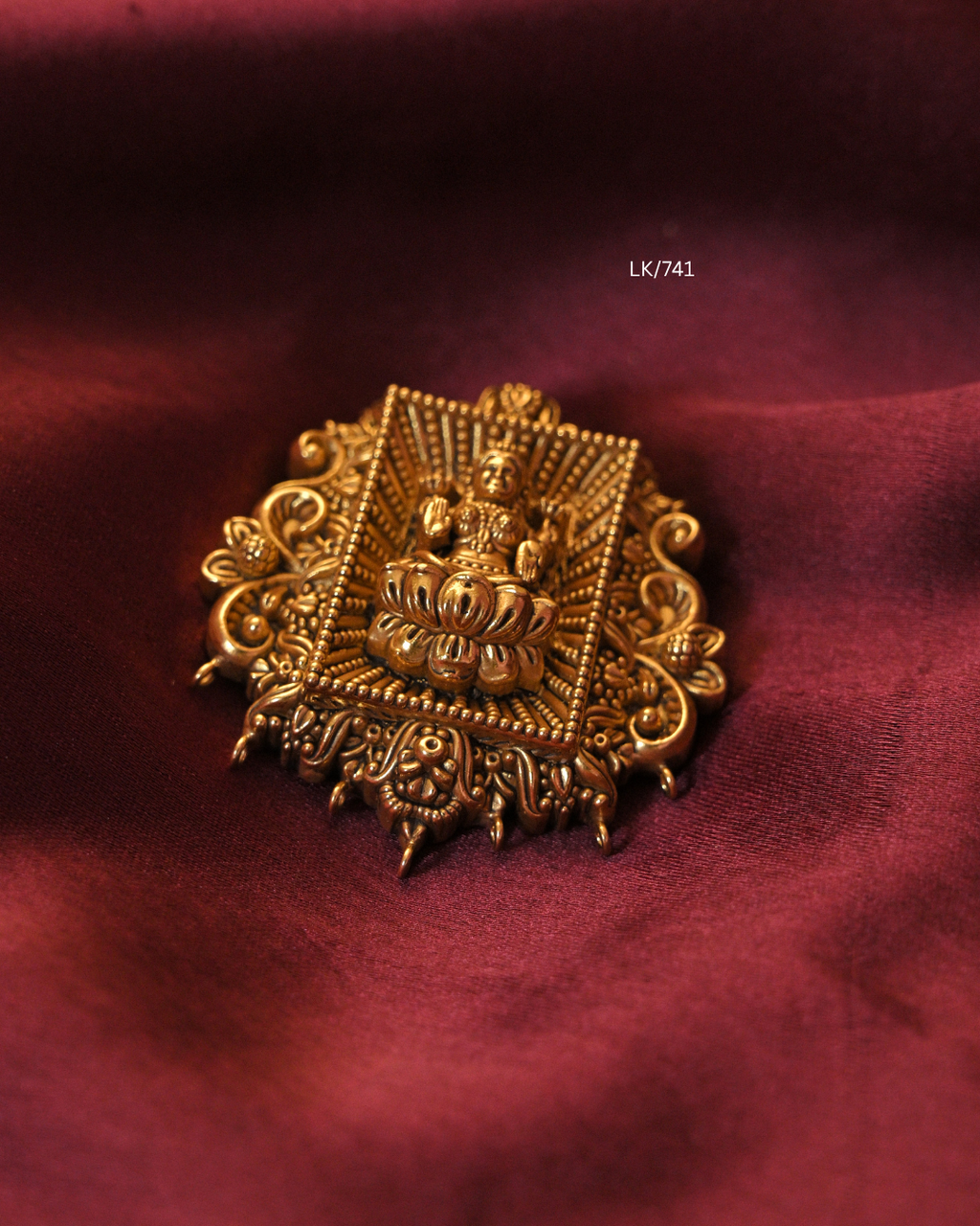 Antique Gold Rectangular Sunburst Goddess Lakshmi Nakshi Temple Pendant |SKU: LK/741