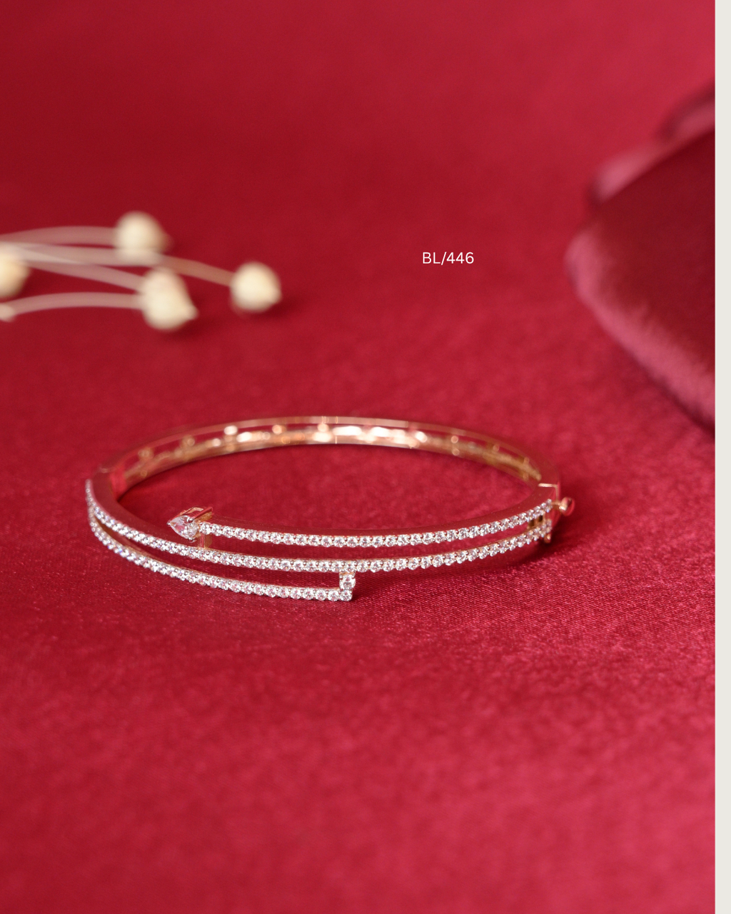 Triple-Tier Pave CZ Bypass Crossover Bangle with Pear CZ Accent | SKU: BL/446