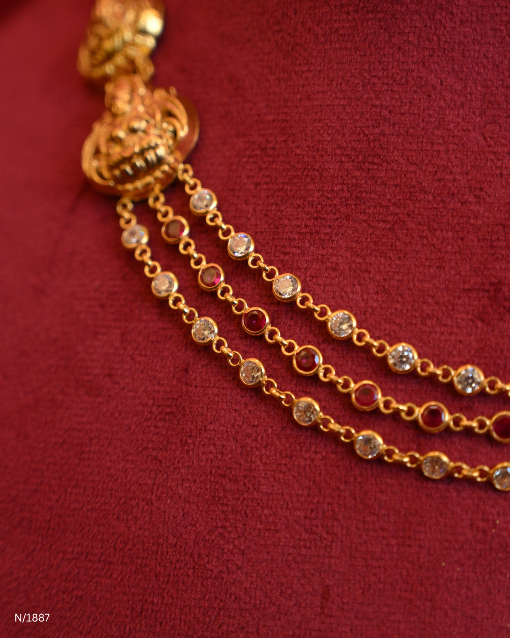 Multi-Strand Layered CZ Station Necklace with Temple Side Motifs | SKU: N/1887